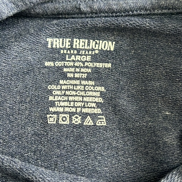 True Religion Mens Size Large Pullover Hoodie Blue TR Repeat Slant Logo Y2K NWT - Picture 9 of 11